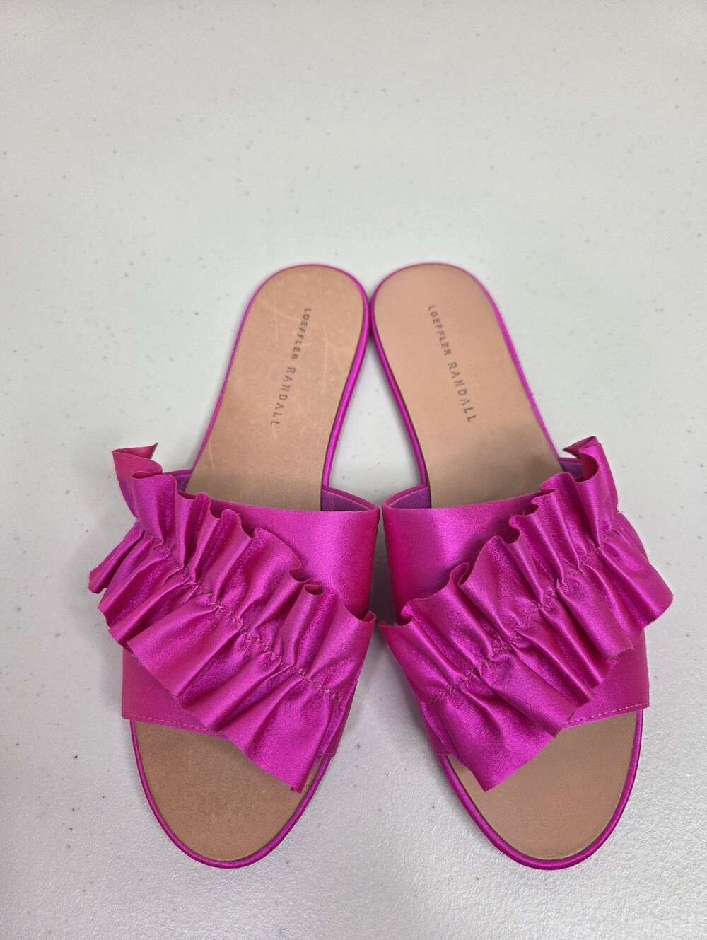 Loeffler Randall Rey Satin Ruffle Slides Fuchsia Hot Pink - Picture 4 of 13